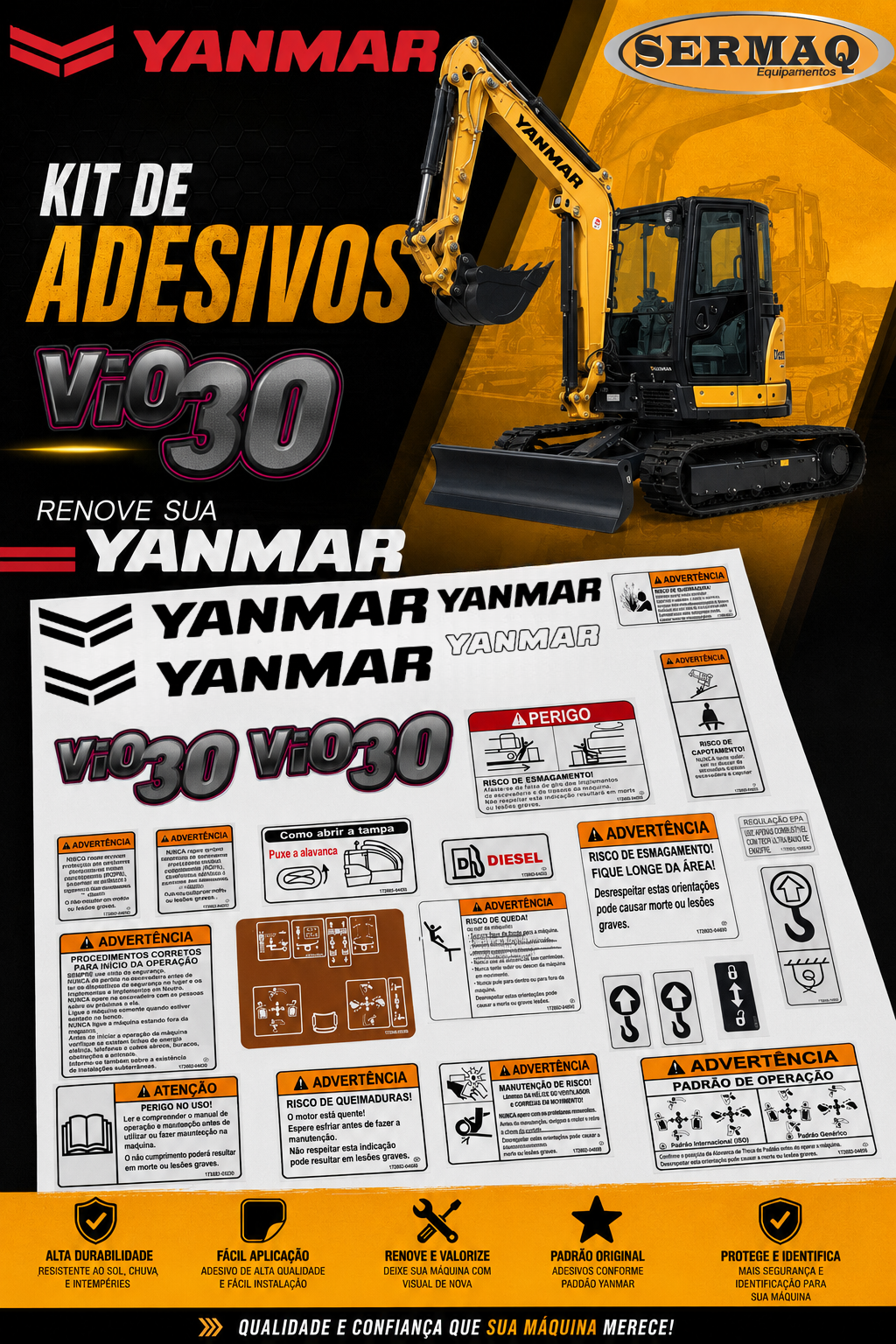 KIT ADESIVOS VIO30 (ADESIVOS LANÇA PRETO)